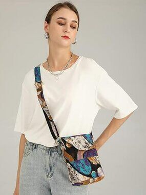 Hippie Boho Canvas Shoulder Bag Hippie Multi Colored Crossbody Handbag